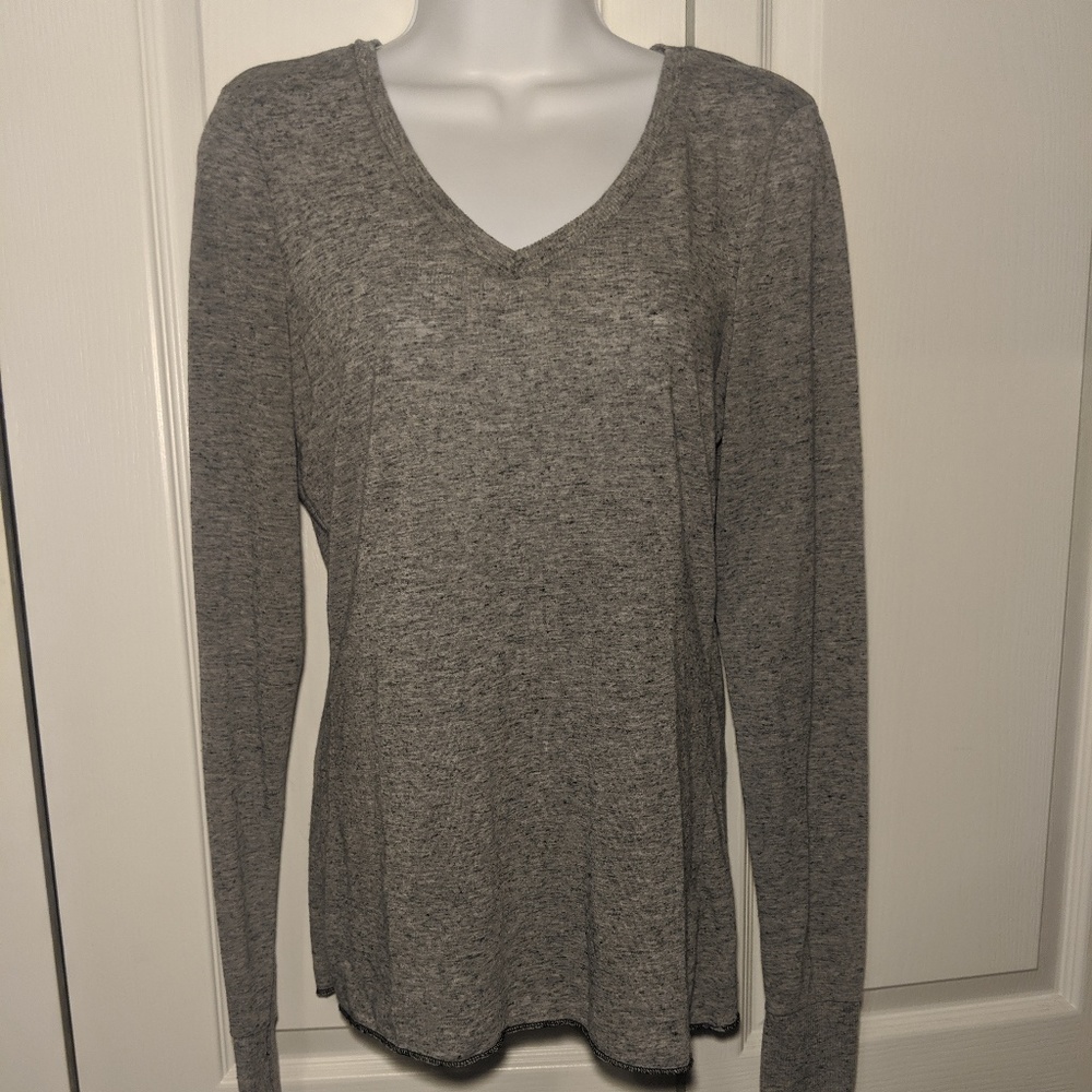 Grey long sleeve V neck tee, size S